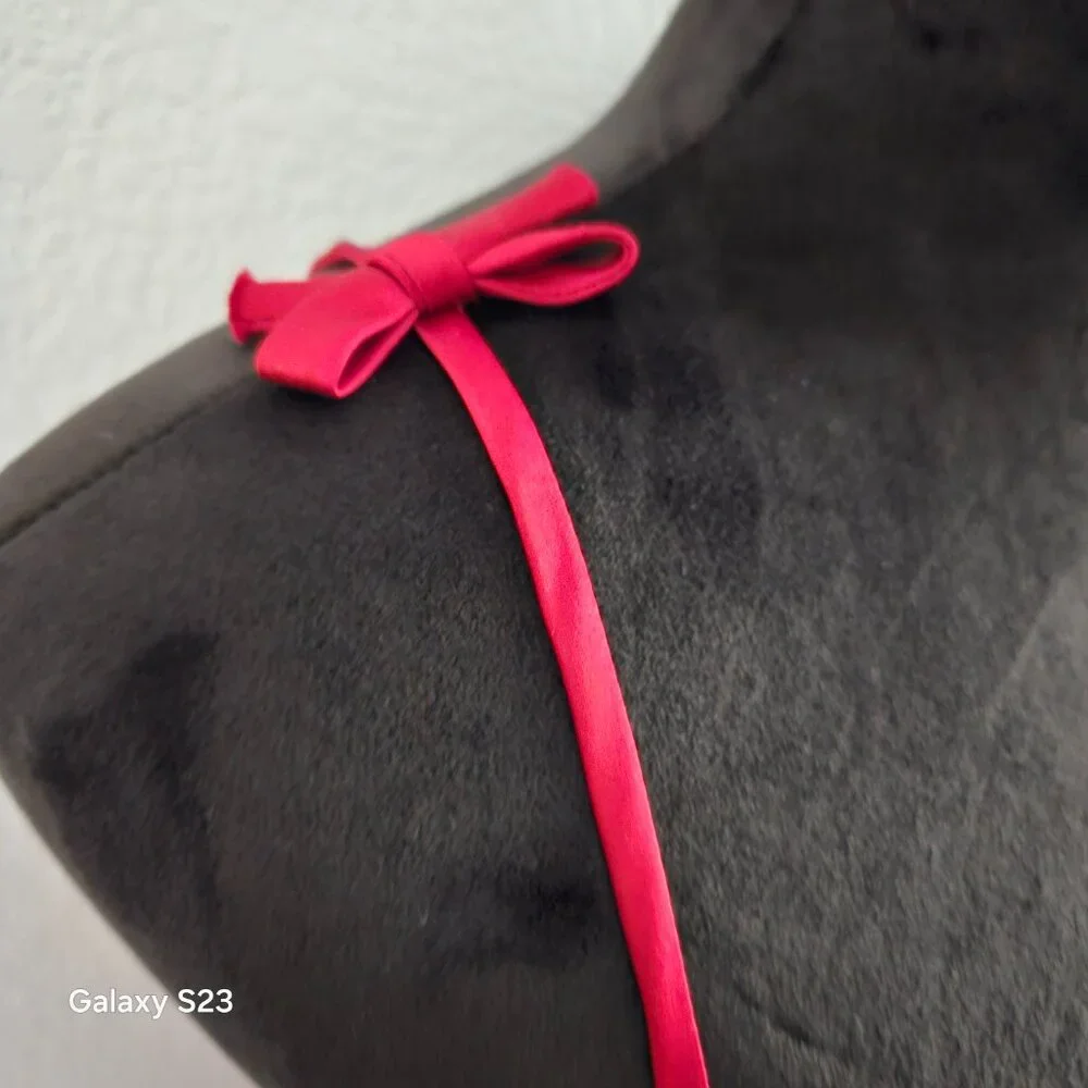Satin Red Skinny Bow Strap Dress - Picture 5 of 6